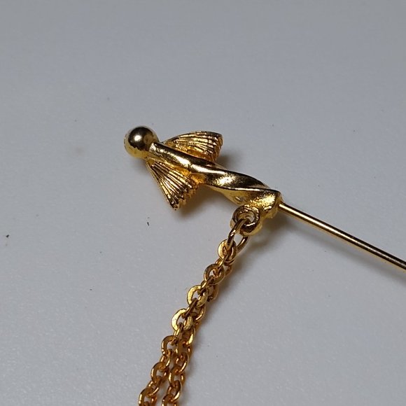 Vintage Closed Umbrella Metal Stickpin Brooch With Chains - Picture 6 of 15